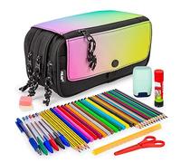 ColePack Pro - Lote de Estuche Portatodo Triple con 4 Cremalleras y Material Escolar de Primeras Marcas Incluido (Sunset)