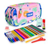 ColePack Pro - Lote de Estuche Portatodo Triple con 4 Cremalleras y Material Escolar de Primeras Marcas Incluido (GreenGrow)