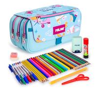 ColePack Pro - Lote de Estuche Portatodo Triple con 4 Cremalleras y Material Escolar de Primeras Marcas Incluido (Roller)