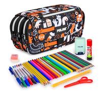 ColePack Pro - Lote de Estuche Portatodo Triple con 4 Cremalleras y Material Escolar de Primeras Marcas Incluido (Finger)