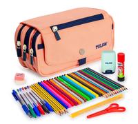 ColePack PRO Milan - Estuche Triple de 3 Cremalleras y Material Escolar Incluido. Rosa 1918