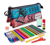 ColePack Prodg - Estuche Portatodo Triple con 2 Cremalleras y Material Escolar de Primeras Marcas Incluido (Urbansk8)