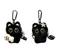 Coles De Gato Negro De Felpa De 2 Piezas, Lindos Llaveros De Muñeca De Viento Fresco, Accesorios De Decoración De Mochilas Escolares para Estudiantes, Regalos para Amantes De Los Gatos.