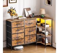 Coleshome Cassettiera Camera da Letto Angolare, con 7 Cassetti in Tessuto, 2 Porte USB, 2 Prese e LED, con Tavolo Portaoggetti a 3 Livelli, Adatta per L'angolo Della Camera da Letto, Colore Retrò