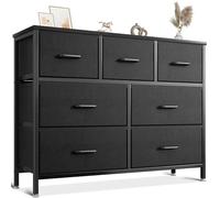 Coleshome Comoda Dormitorio con 7 Cajones de Tela, La Cajonera con una Robusta Estructura de Acero y Patas Ajustables, Ideal para Dormitorio y Salón. Medidas: 100 x 30 x 77 cm, Negro