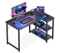 Coleshome Escritorio Gaming, 100x70cm Escritorio Esquinero con Estante de Almacenamiento Reversible, Mesa Escritorios Que Ahorra Espacio, Adecuado para Escritorios de PC en Rincones Familiares, Negro