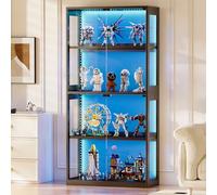 Coleshome Vitrina de Cristal con Puertas de Vidrio, Vitrina Expositora de 4 Estantes con Luz LED, Vitrina para Colecciones, Estantería Alta para Salón y Oficina, Kit Anti-Caída Incluido, Negra