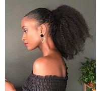Coleta afro Puff con cordón para mujeres negras, densidad del 150%, cabello humano virgen brasileño 10A, 4C, afro rizado, extensiones de cabello humano con clip, 120 g, color natural, 25,4 cm