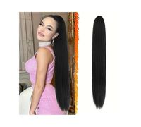 Coleta larga y recta con cordón ajustable, cabello humano brasileño, extensiones con clip, color natural n.° 1B for mujer(24inches)