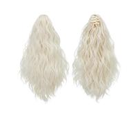 Coleta Postiza 13 Inch Ponytail Extension Claw Clip in Fluffy Synthetic Curly Wavy Pony Tail Hairpiece for Women ponytail extension(White blonde)