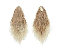 Coleta Postiza 13 Inch Ponytail Extension Claw Clip in Fluffy Synthetic Curly Wavy Pony Tail Hairpiece for Women ponytail extension(Gloden Blonde and Beach Blonde Tips)