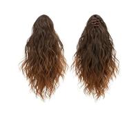 Coleta Postiza 13 Inch Ponytail Extension Claw Clip in Fluffy Synthetic Curly Wavy Pony Tail Hairpiece for Women ponytail extension(Brown and Light Auburn Tips)