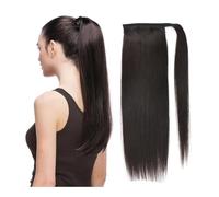 Coleta Postiza Cola de caballo brasileña envolvente con cola de caballo 100% cabello humano liso Remy con pinzas ponytail extension(Black Straight,14inch 60g)
