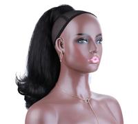 Coleta Postiza Cola de caballo con cordón recto Yaki de 16 pulgadas for mujer, poni de pelo rizado sintético hasta los hombros con deformación de cola, negro Natural ponytail extension