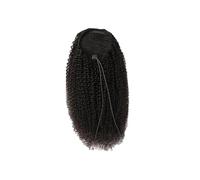 Coleta Postiza Cola de caballo rizada y cabello humano Remy con cordón for mujer, color negro natural Coleta(12inches)