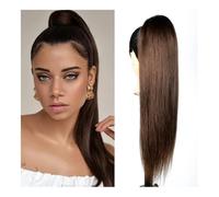 Coleta Postiza Coleta de cabello humano brasileño Remy con clip, color marrón oscuro, recta, con cordón, 2 peines, 100/150 g ponytail extension(26inches 150g)
