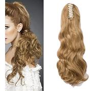 Coleta Postiza con Pinza Extensiones de Clip de Pelo Natural Extensiones de Cabello Rizadas Sintético Ondulado Ponytail Largo Cola Claw (Rubio oscuro)