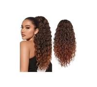 Coleta Postiza Curly Wavy Ponytail Extension Synthetic Drawstring Pony tail for Women 24Inch Long Clip in Hairpiece for Daily Party ponytail extension(Black Copper Red)