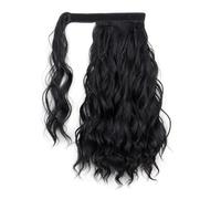 Coleta Postiza Extensión de cabello sintético rizado envolvente con clip for cola caballo, rubio, castaño, corto Coleta(1B)