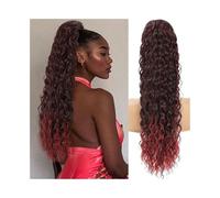 Coleta Postiza Extensión de cola caballo con cordón rizo profundo for mujer, 55 cm, fibra sintética rizada y elástica, clip Coleta(1BTBUG)