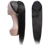 Coleta Postiza Extensión de cola de caballo de cabello humano liso con cordón, color negro natural, grado A, brasileño, con clip for mujer, grueso y sedoso, de 25 a 66 cm ponytail extension(10inches)
