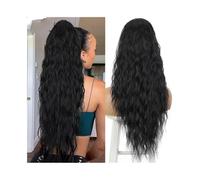 Coleta Postiza Extensiones de cabello con cola de caballo con cordón rizado for mujer, peluca de cola de caballo de cabello humano brasileño, postizo ondulado con agua ponytail extension(Natural Black