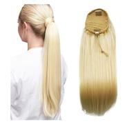 Coleta Postiza Extensiones de cabello humano con clip y cola caballo recta cordón ajustable for mujeres Coleta(16inches)