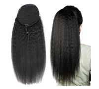 Coleta Postiza Extensiones de cabello humano liso y rizado con clip cola caballo cordón ajustable Coleta(24inches)