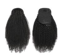 Coleta Postiza Human Hair Afro Kinky Curly Drawstring Ponytail for Black Women Afro Puff Pony tail Extension ponytail extension(Black,24“)