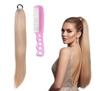 Coleta Postiza pelo Natural 60cm con Peine de acero para Pelucas Trenzas Postizas Peluca Rubia Larga Mujer for Women and Girls Daily Party Wedding