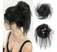 Coletero 100 % humano desordenado con banda elástica para cola de caballo/boda, extensiones rizadas teñibles, rubio miel fresa, 29 g