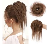 Coletero 100 % humano desordenado con banda elástica para cola de caballo/boda, extensiones rizadas teñibles, rubio miel fresa, 29 g