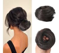 Coletero con pelo, Scrunchies para mujer, postizo elástico con banda elástica, rubio blanqueador, moño, accesorio para donut Scrunchies, moño de pelo falso (negro)