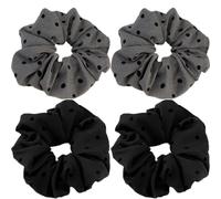 Coletero Corbatas de lunares for mujer, coleteros estampados con lazo y corazón grande, sostenedor cola caballo gris negro(4PCS-Dot)