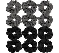 Coletero Corbatas de lunares for mujer, coleteros estampados con lazo y corazón grande, sostenedor cola caballo gris negro(12PCS)