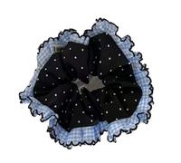 Coletero de Lunares Para Mujer 1PC Blue Plaid & Polka Dot Lace Hair Scrunchie, Black Polka Dot Hair Scrunchie/Hair Tie/Hair Elastic For Top Knot