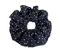Coletero de Lunares Para Mujer 21cm Oversized Double Layer Black White Polka Dots Scrunchies Elegant Women Chiffon Elastic Hair Bands Girls Ties Ropes(Black)