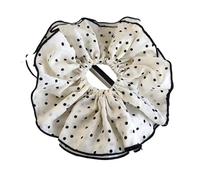 Coletero de Lunares Para Mujer 21cm Oversized Double Layer Black White Polka Dots Scrunchies Elegant Women Chiffon Elastic Hair Bands Girls Ties Ropes(Beige)
