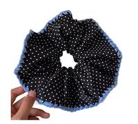 Coletero de Lunares Para Mujer 2PC Scrunchies Women's Polka Dot Hair Accessory, Blue Trim Elastic Hair Band, Chic Black White Dot Hair Tie For Daily