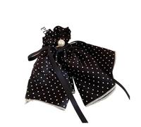 Coletero de Lunares Para Mujer Soft Bow Ribbon Dot Skirt Hem Scrunchies Women's Bun Hair Rope Ponytail Pearl Hair Tie Sweet Hair Accessories(Black)