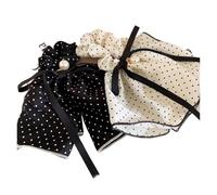 Coletero de Lunares Para Mujer Soft Bow Ribbon Dot Skirt Hem Scrunchies Women's Bun Hair Rope Ponytail Pearl Hair Tie Sweet Hair Accessories(Beige)