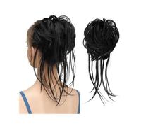 Coletero Extensiones de cabello sintético con moño desordenado, elástico y ondulado natural for mujer Extensión(Jet Black)