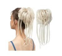 Coletero Extensiones de cabello sintético con moño desordenado, elástico y ondulado natural for mujer Extensión(White Blonde)