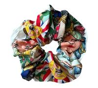 Coletero Scrunchie, impresión siciliana tradicional, diseño floral y geométrico, multicolor (blanco_cabezas de moro)