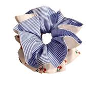 Coleteros 1/2 pieza de diadema tela a cuadros con diseño cerezas doble capa y cara for mujer, coleta bolas pelo atadas(Blue)
