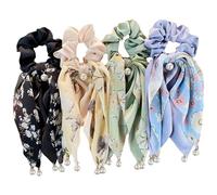 Coleteros para el pelo 4 unidades de coleteros grandes con lazos lazos con estampado floral y perlas de imitación elásticos para mujeres y niñas.