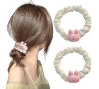 Coleteros para el pelo de conejo de Pascua para mujeres y niñas, bonitos lazos de pelo de conejo rosa con gran banda elástica blanca elástica para coleta de caballo de primavera para accesorios