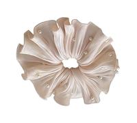 Coleteros para el pelo de gran tamaño con malla plisada y detalle de perlas, accesorios de moda para el cabello para uso diario, bandas de pelo de encaje dulce para niñas