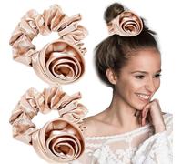 Coleteros para el pelo de rosas de satén con flores para mujer, perfectos para regalos del día de la madre y uso diario (caqui)