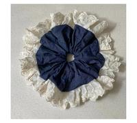 Coleteros pelo mujer 2pc Denim Elegance ~ Gray Lace Large Scrunchie - Elegant Hair Accessory For Top Knots(White)